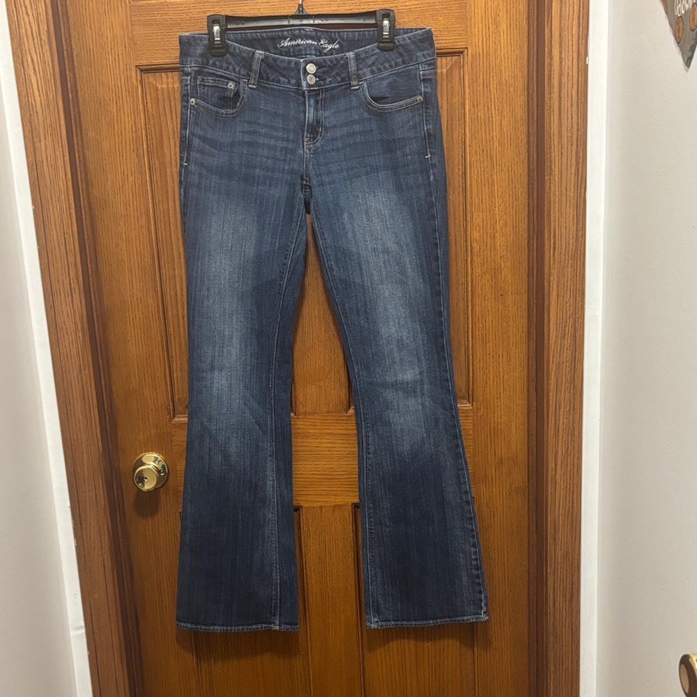American Eagle Outfitters Women's Dark Indigo Flare Jeans Sz 10 Long